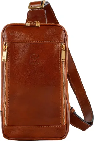 Time Resistance Leather Crossbody Bag - Brown Sling Bag - Messenger Bag for Men and Women - Handmade Shoulder Bag Backpack