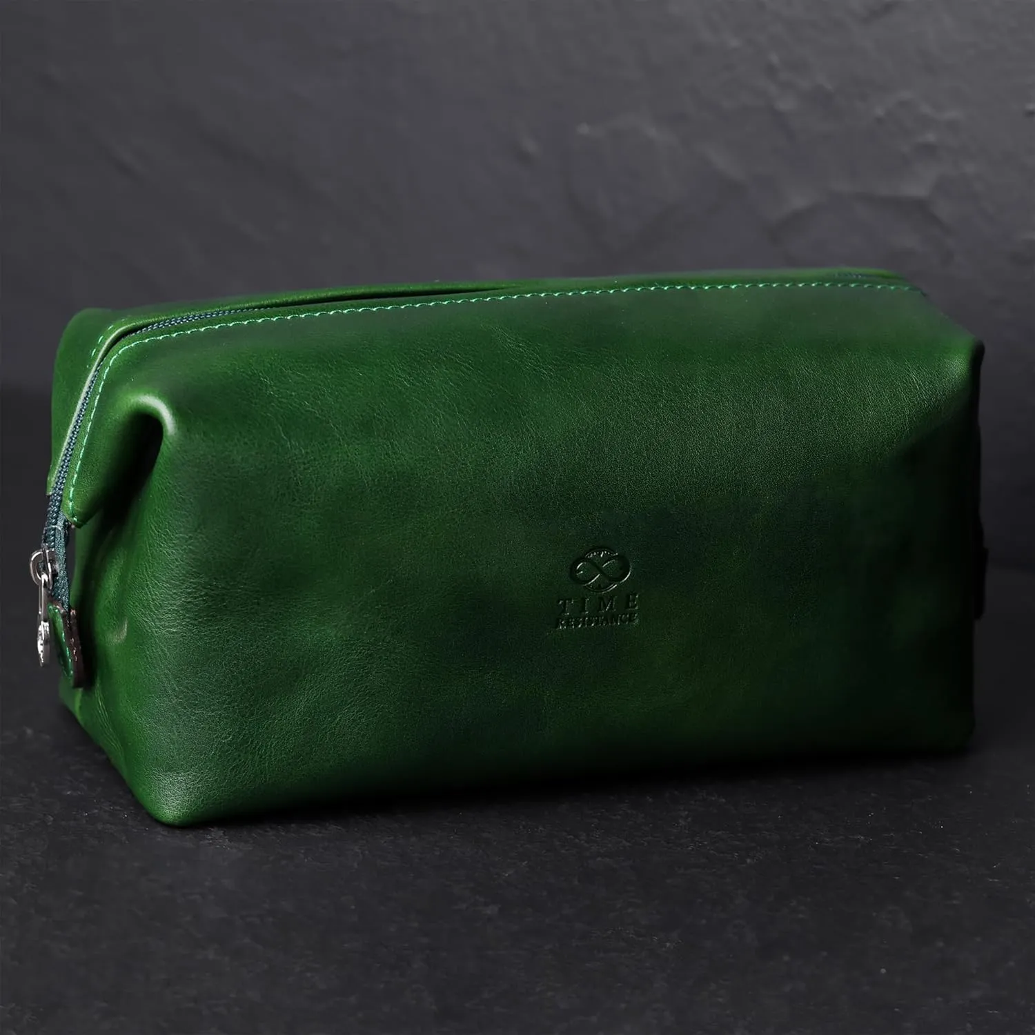 Time Resistance Leather Toiletry Bag Cosmetic Case Italian Classy Dopp Kit