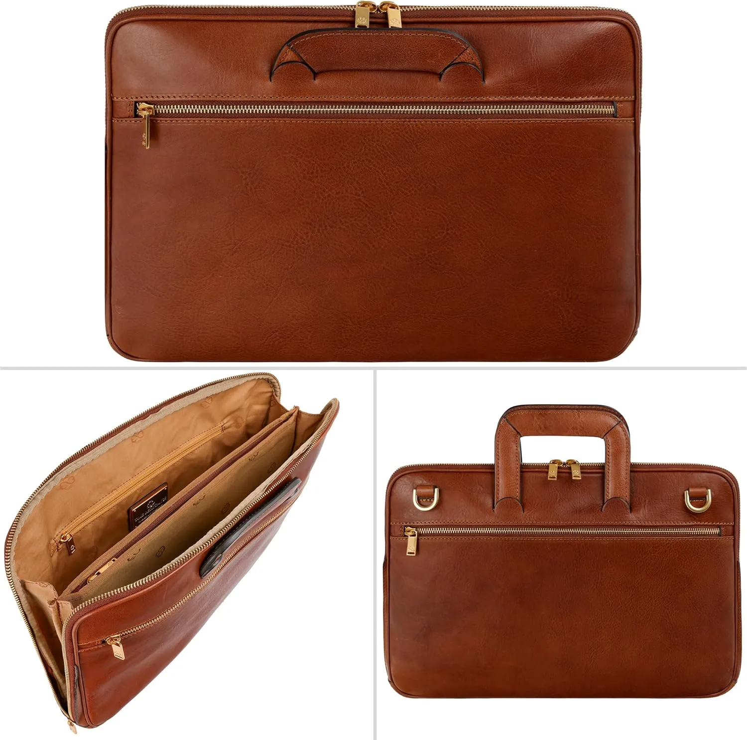 Time Resistance Slim Leather Briefcase - Italian Handmade Leather Computer Bag - Briefcase for Men and Women - Laptop Bag