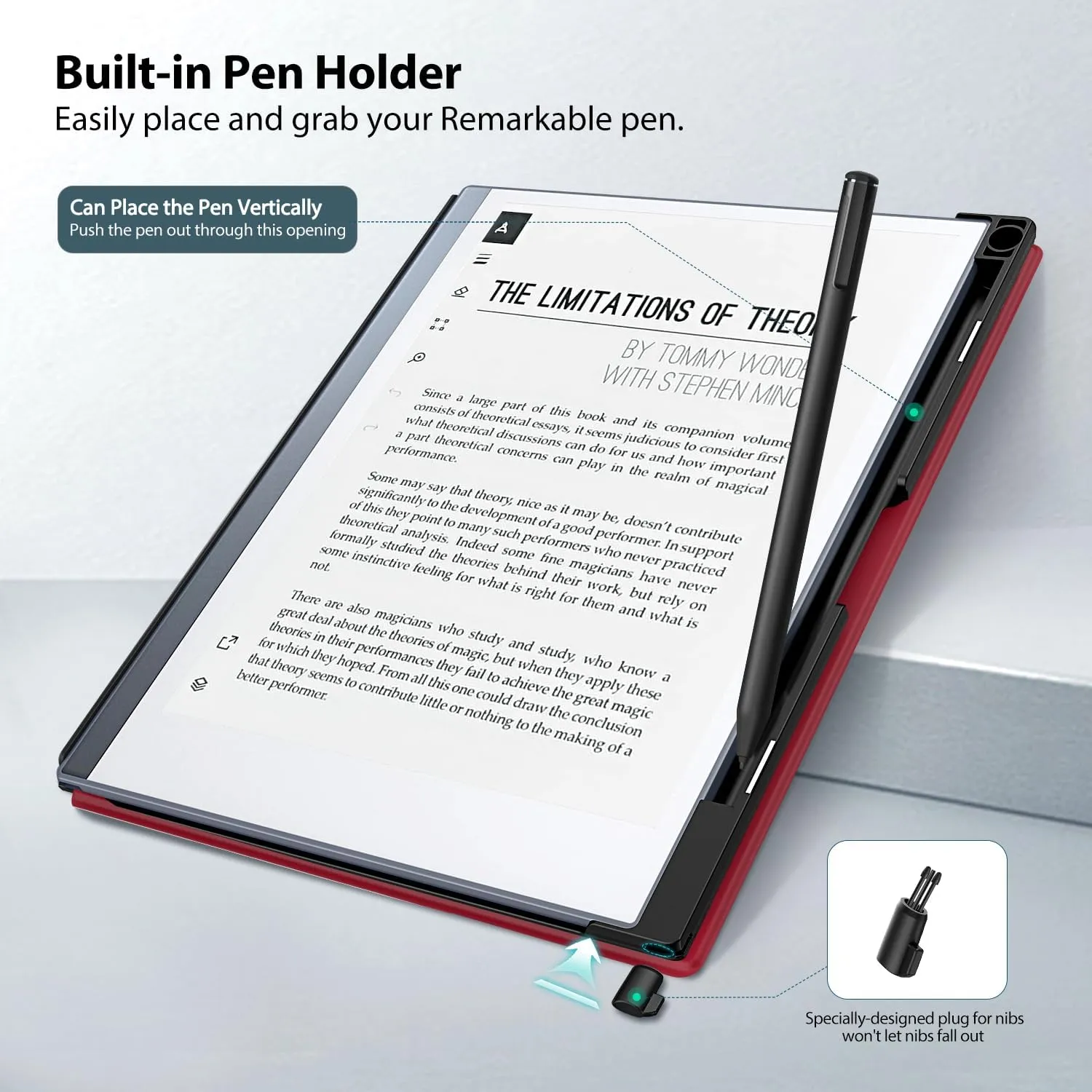 TiMOVO Case Compatible for Remarkable 2 Tablet, Slim Lightweight Stand Hard Back Shell Protective Cover with Pen Holder Compatible with Remarkable 2 Paper Tablet 10.3" 2020 Released, Wine Red