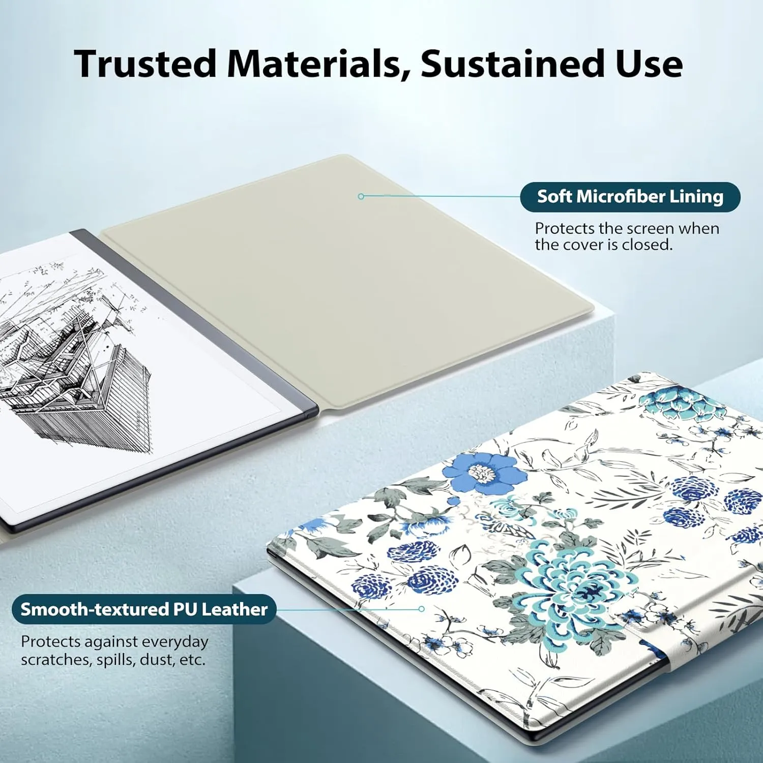 TiMOVO Case Compatible for Remarkable 2, Ultra-Thin Magnetic Case with Built-in Pen Holder, Lightweight Book Folio Cover Compatible with Remarkable 2 Paper Tablet 10.3" 2020 Released,White Blue Floral