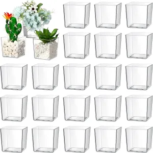 Tioncy 24 Pieces Clear Cube Flower Vase 3'' x 3'' x 3'' Flower Acrylic Vase Square Candle Holders Decorative Centerpiece for Plant Home Wedding Office Parties Events Floral Decorations