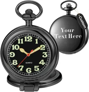 Tiong Transparent Cover Pocket Watches Quartz Arabic/Roman Numerals Men Customizable Back Cover Pocket Watch with Chain&Box