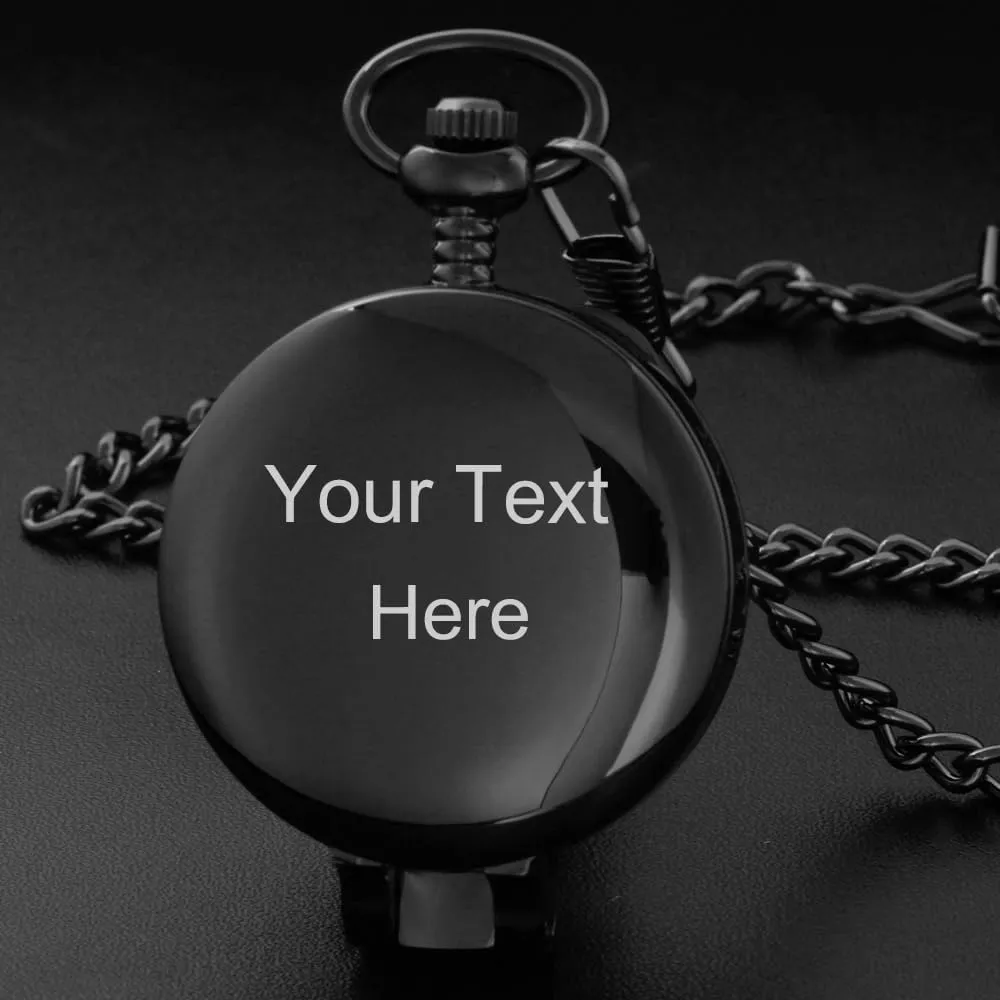 Tiong Transparent Cover Pocket Watches Quartz Arabic/Roman Numerals Men Customizable Back Cover Pocket Watch with Chain&Box