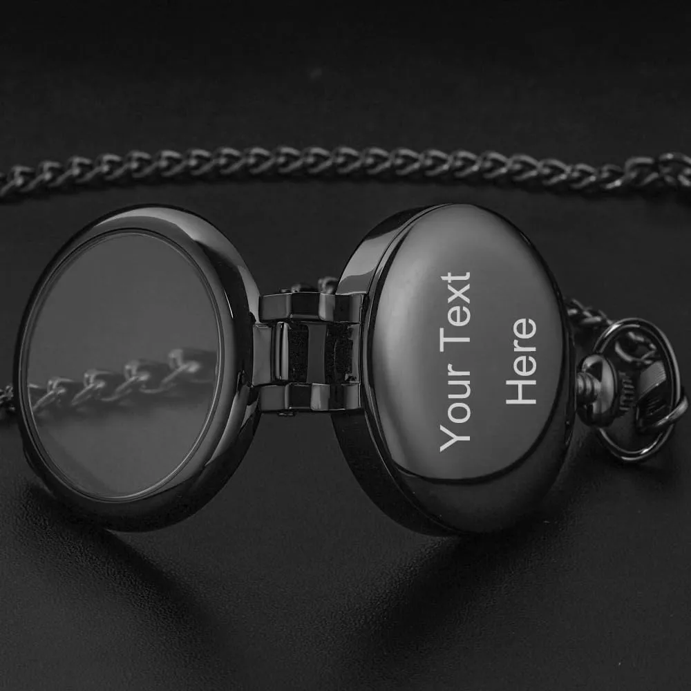 Tiong Transparent Cover Pocket Watches Quartz Arabic/Roman Numerals Men Customizable Back Cover Pocket Watch with Chain&Box