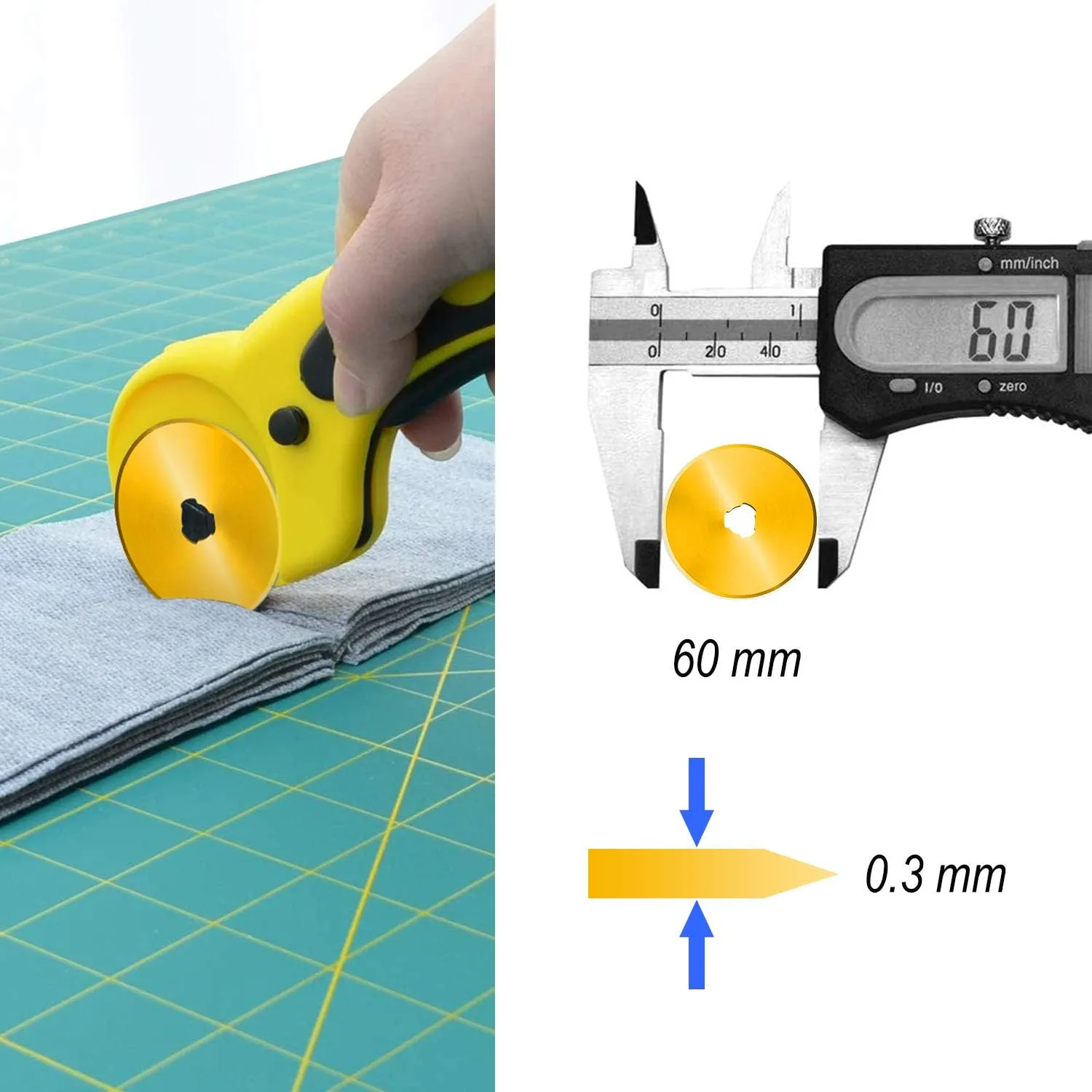 Titanium Rotary Cutter Blades 60mm 10 Pack Spare Replacement Blades with Improved Sharpness, Ideal for Quilting Scrapbooking Sewing Arts Crafts
