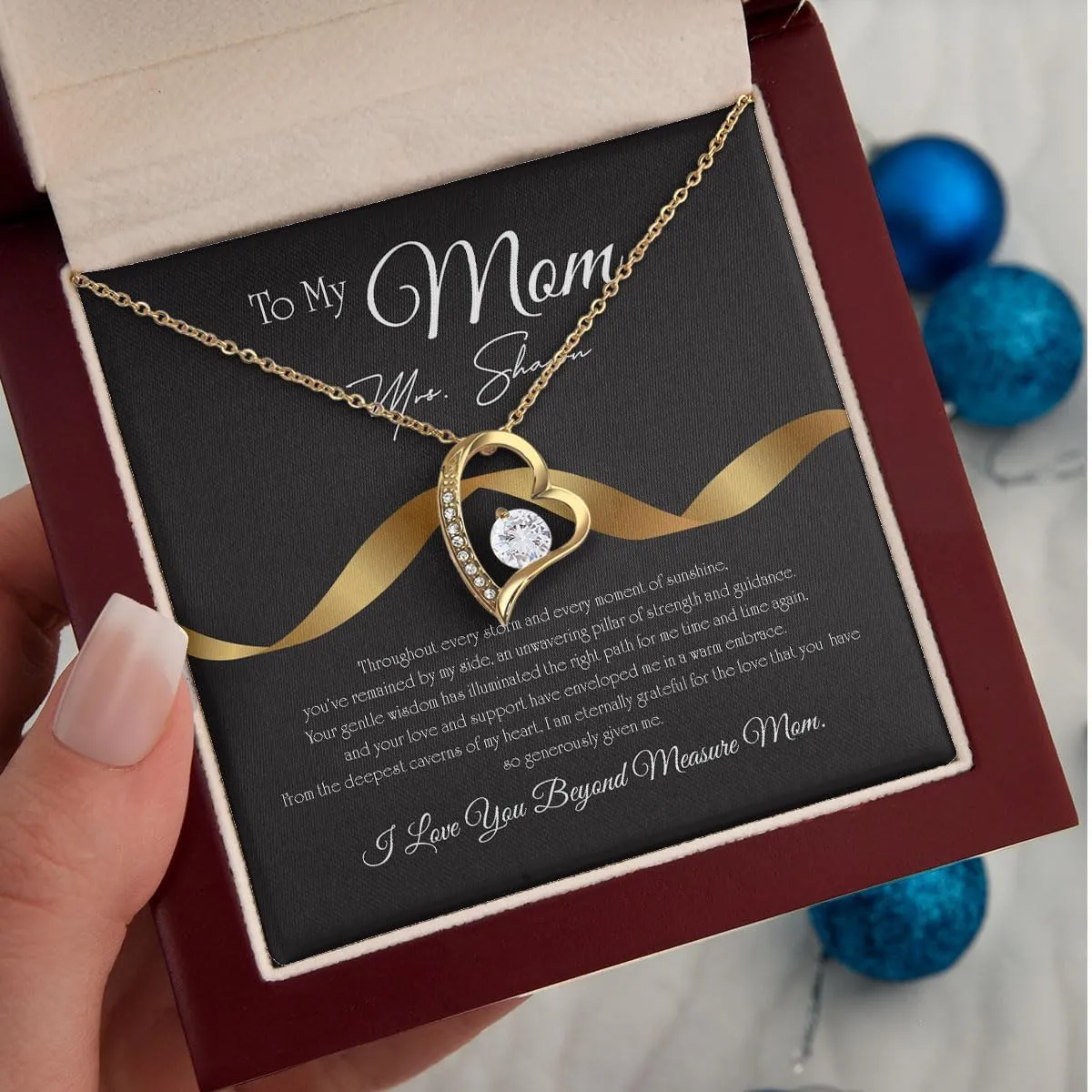 To My Beautiful Mom Necklace For Mothers Day, Birthday Gift for Mom Eternal Hope 14k 18k White Yellow Gold Finish Necklace Customized Name Jewelry Gift Necklace with Box Message