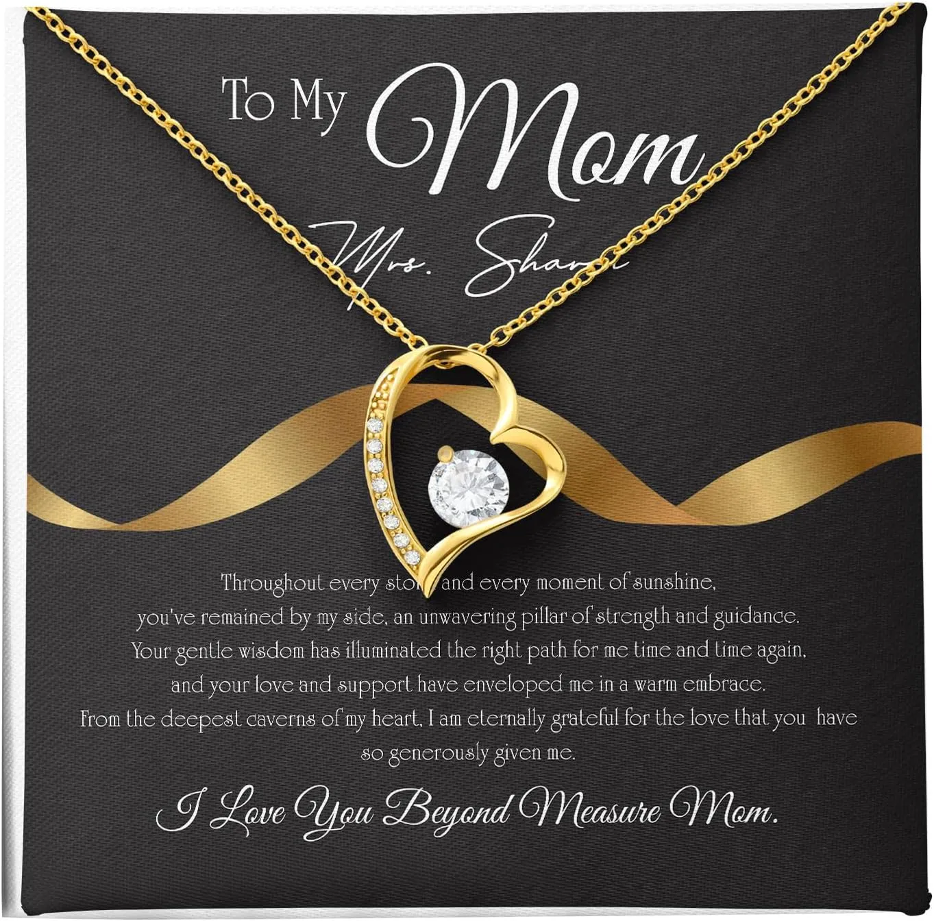 To My Beautiful Mom Necklace For Mothers Day, Birthday Gift for Mom Eternal Hope 14k 18k White Yellow Gold Finish Necklace Customized Name Jewelry Gift Necklace with Box Message