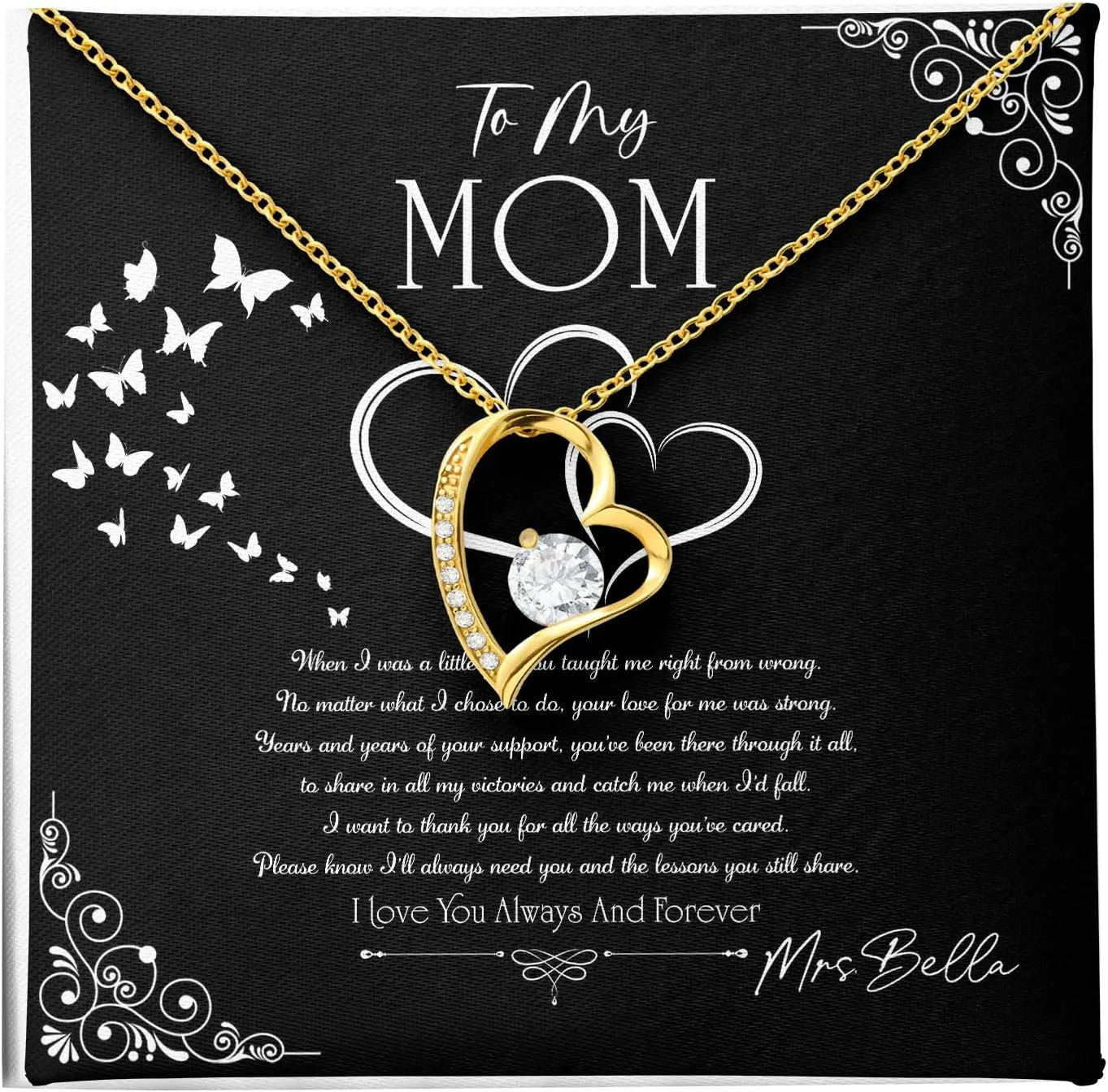 To My Beautiful Mom Necklace For Mothers Day, Birthday Gift for Mom Eternal Hope 14k 18k White Yellow Gold Finish Necklace Customized Name Jewelry Gift Necklace with Box Message