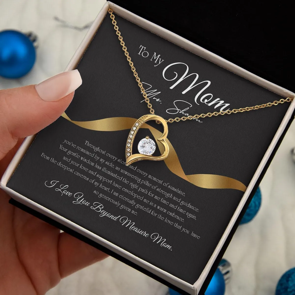 To My Beautiful Mom Necklace For Mothers Day, Birthday Gift for Mom Eternal Hope 14k 18k White Yellow Gold Finish Necklace Customized Name Jewelry Gift Necklace with Box Message