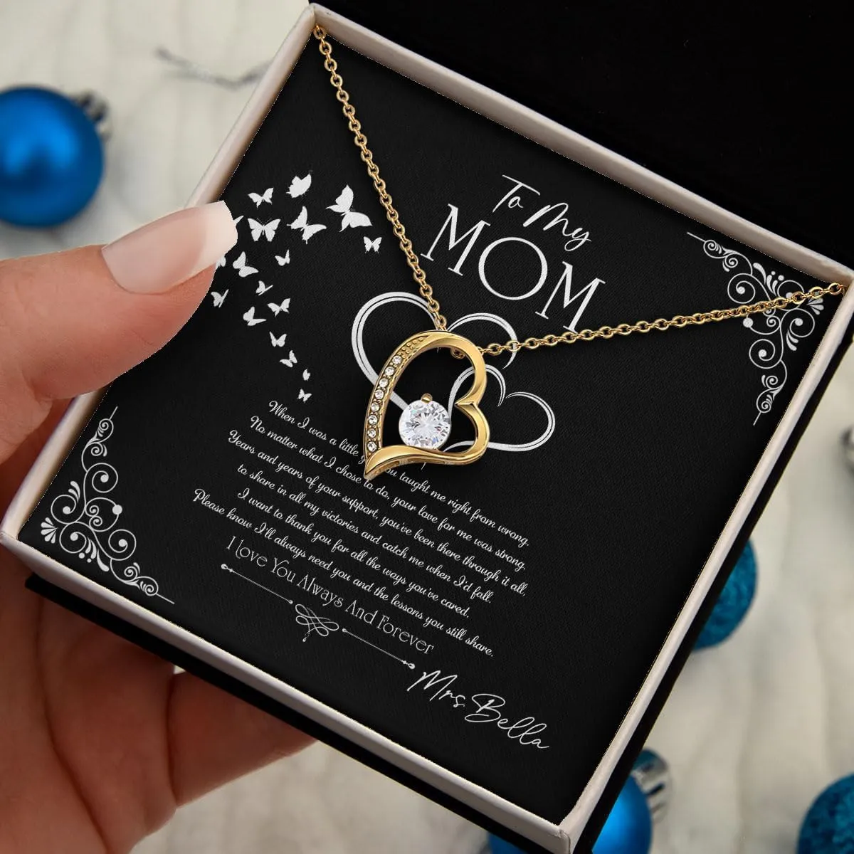 To My Beautiful Mom Necklace For Mothers Day, Birthday Gift for Mom Eternal Hope 14k 18k White Yellow Gold Finish Necklace Customized Name Jewelry Gift Necklace with Box Message