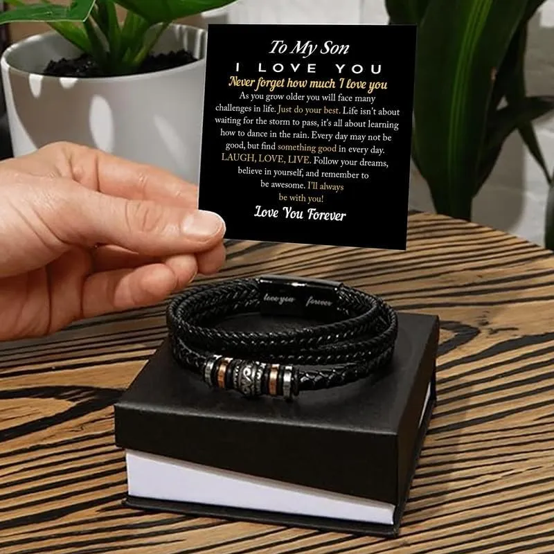 To My Son Love You Forever Bracelet Gift from Dad and Mom with Heartfelt Message Card, Perfect for Birthday, Wedding Day, Graduation, Christmas