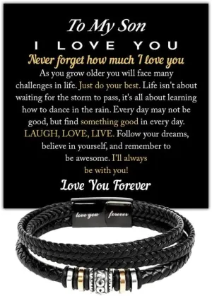 To My Son Love You Forever Bracelet Gift from Dad and Mom with Heartfelt Message Card, Perfect for Birthday, Wedding Day, Graduation, Christmas