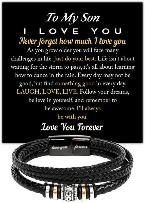 To My Son Love You Forever Bracelet Gift from Dad and Mom with Heartfelt Message Card, Perfect for Birthday, Wedding Day, Graduation, Christmas