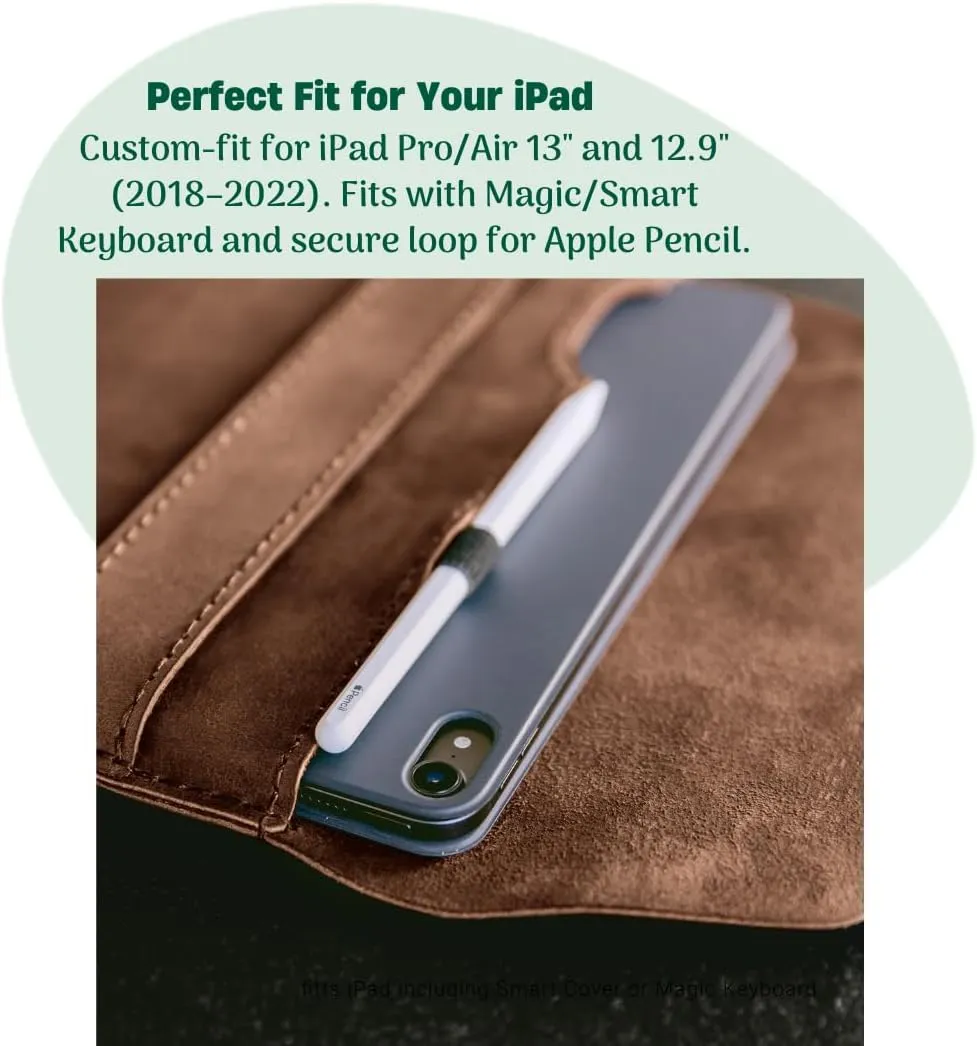 Top-Grain Leather Case for iPad Pro 13, iPad Air 13 & iPad Pro 12.9 M1/M2 with Pencil Holder - Handmade & Fair (iPad Pro Sleeve Cover Bag Skin) - Fernando