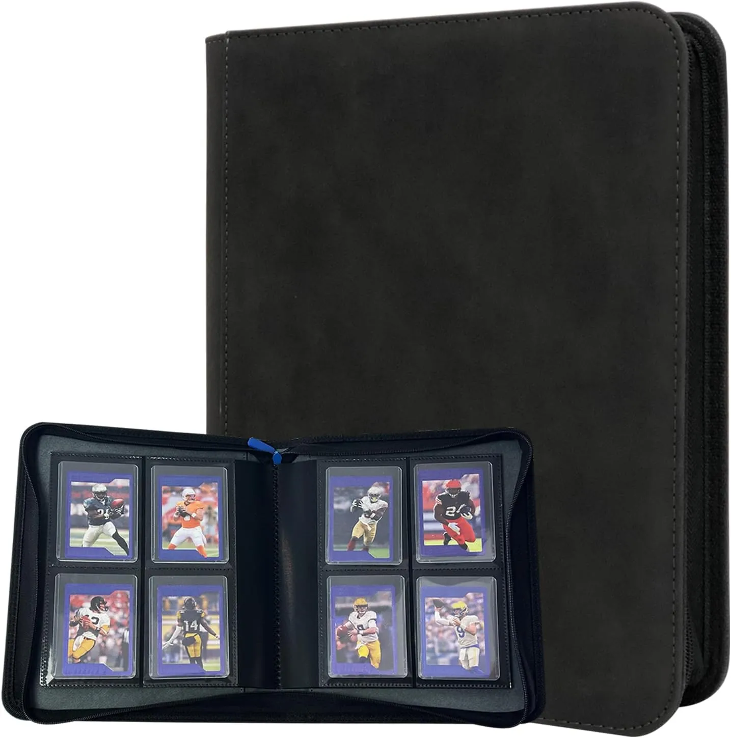 Top Loader Binder 4 Pocket Double Sided - Holds 112 Cards in 3"x4" Toploaders, Small Toploader Storage for Trading, Sports and Gaming Cards Collection Binder, Black