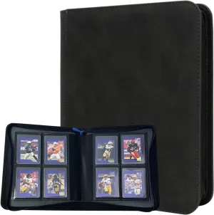Top Loader Binder 4 Pocket Double Sided - Holds 112 Cards in 3"x4" Toploaders, Small Toploader Storage for Trading, Sports and Gaming Cards Collection Binder, Black