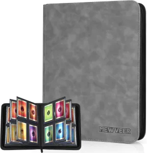 Top Loader Card Binder, Holds 112 Top Loaders Storage, 4 Pockets with Sleeves, Trading Card Binder for Sports Cards, YGO/MTG Cards Collection Binder - Gray (Not for Cards WITHOUT a Top Loader)