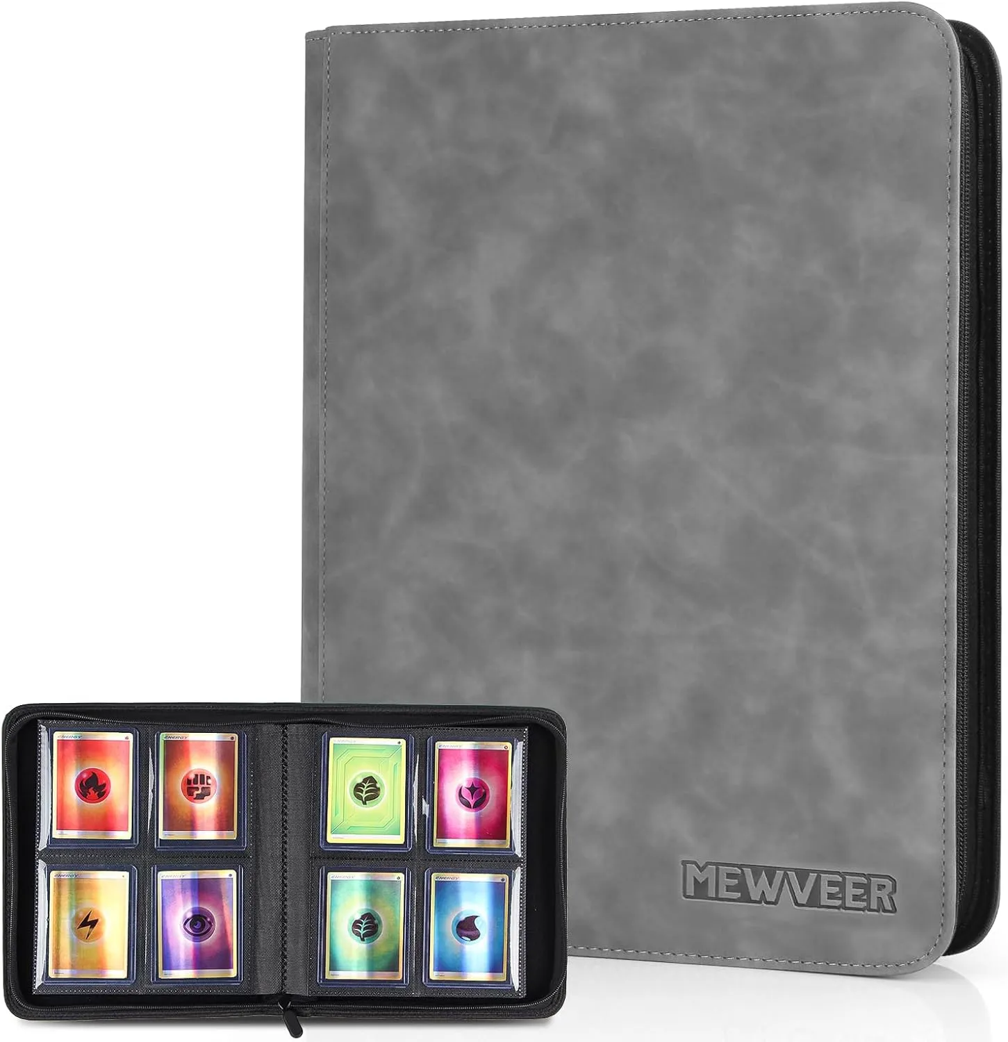 Top Loader Card Binder, Holds 112 Top Loaders Storage, 4 Pockets with Sleeves, Trading Card Binder for Sports Cards, YGO/MTG Cards Collection Binder - Gray (Not for Cards WITHOUT a Top Loader)
