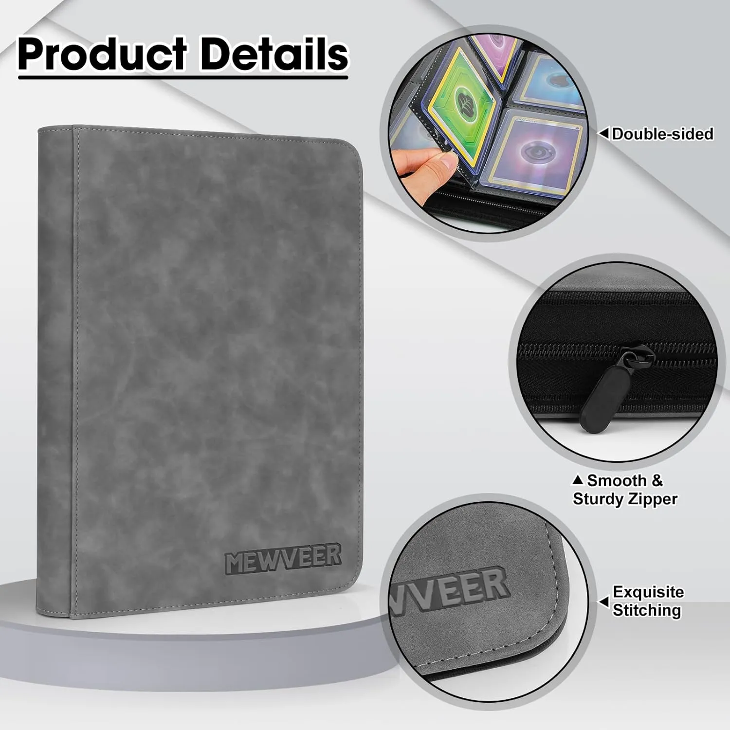 Top Loader Card Binder, Holds 112 Top Loaders Storage, 4 Pockets with Sleeves, Trading Card Binder for Sports Cards, YGO/MTG Cards Collection Binder - Gray (Not for Cards WITHOUT a Top Loader)