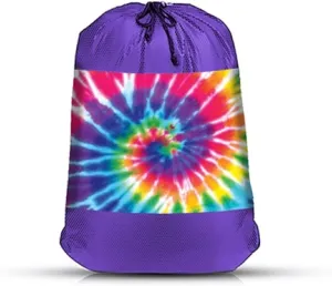 Top Trenz Rainbow Tie Dye Mesh Laundry Bag - Versatile Storage for Camp, Home, Gym