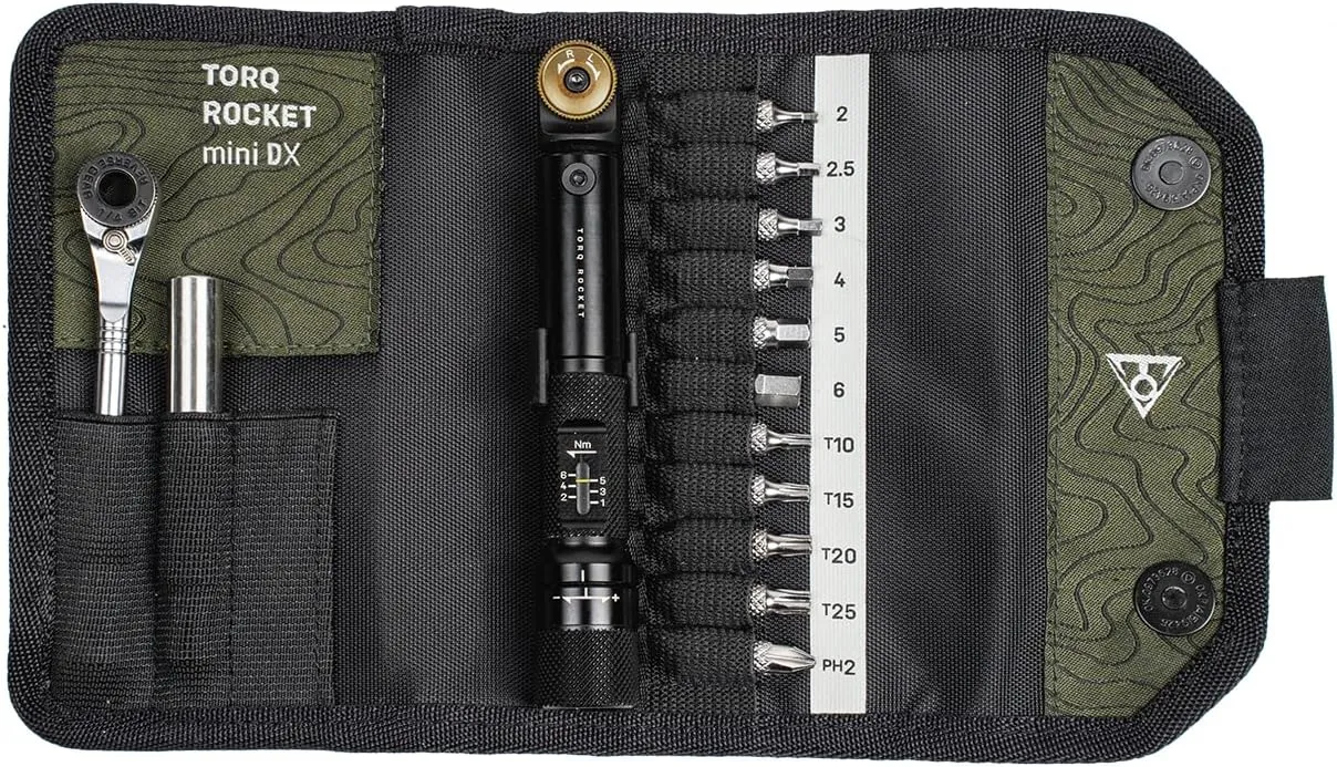 Topeak Torq Rocket Mini DX - 1-6Nm Adjustable Torque Wrench with Ratcheting Head and Multi-Tool Set