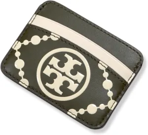 Tory Burch Womens 137135 Monogram Embossed Leather Card Wallet, Leccio/New Cream