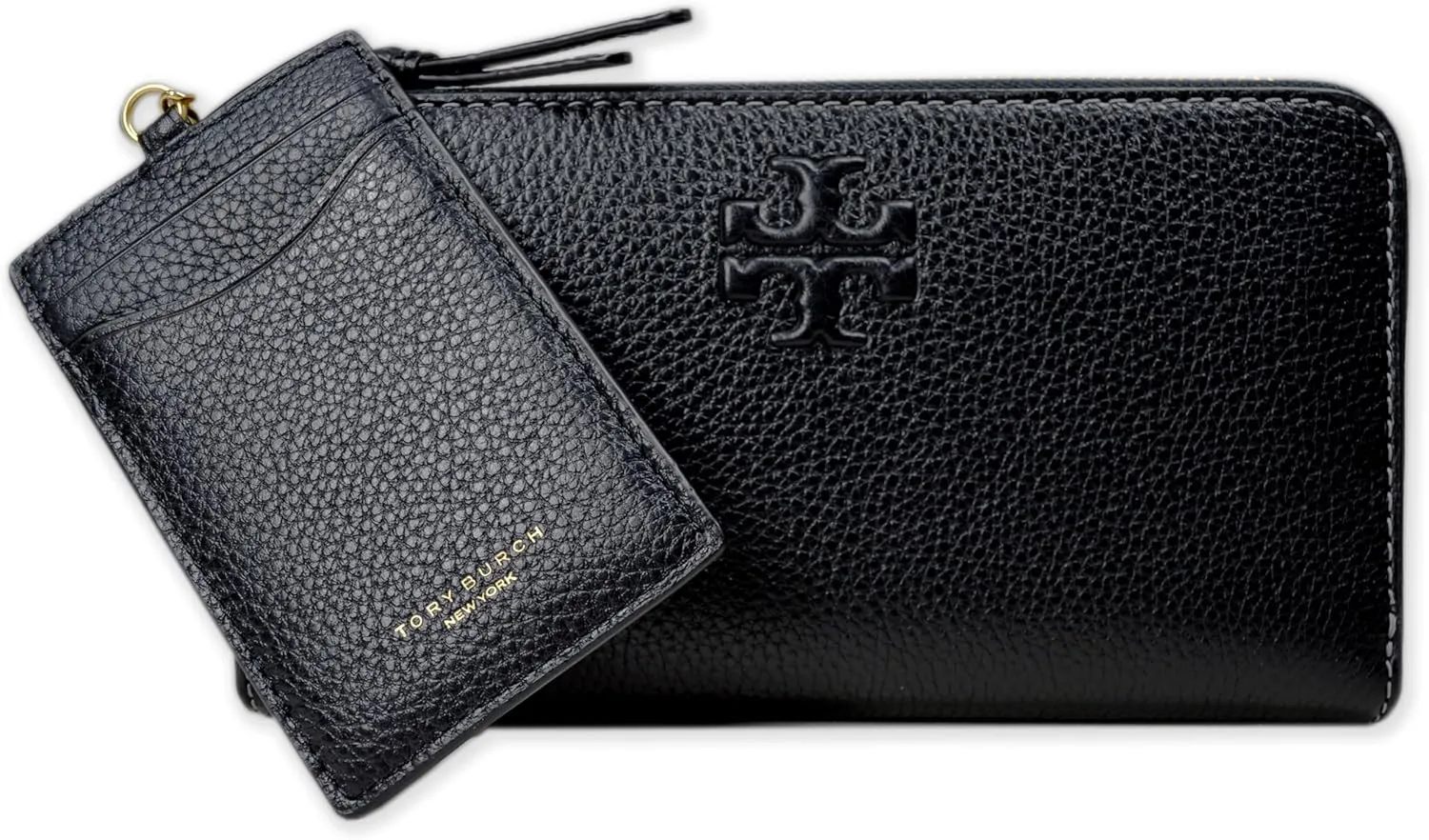 Tory Burch Womens146471 Pebble Leather Thea Zip Around Continental Wallet With ID Card Case, (Black)