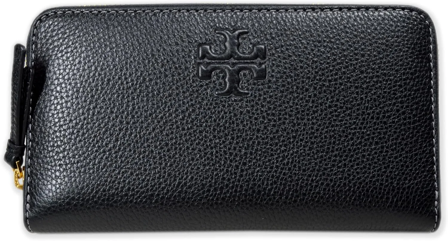 Tory Burch Womens146471 Pebble Leather Thea Zip Around Continental Wallet With ID Card Case, (Black)