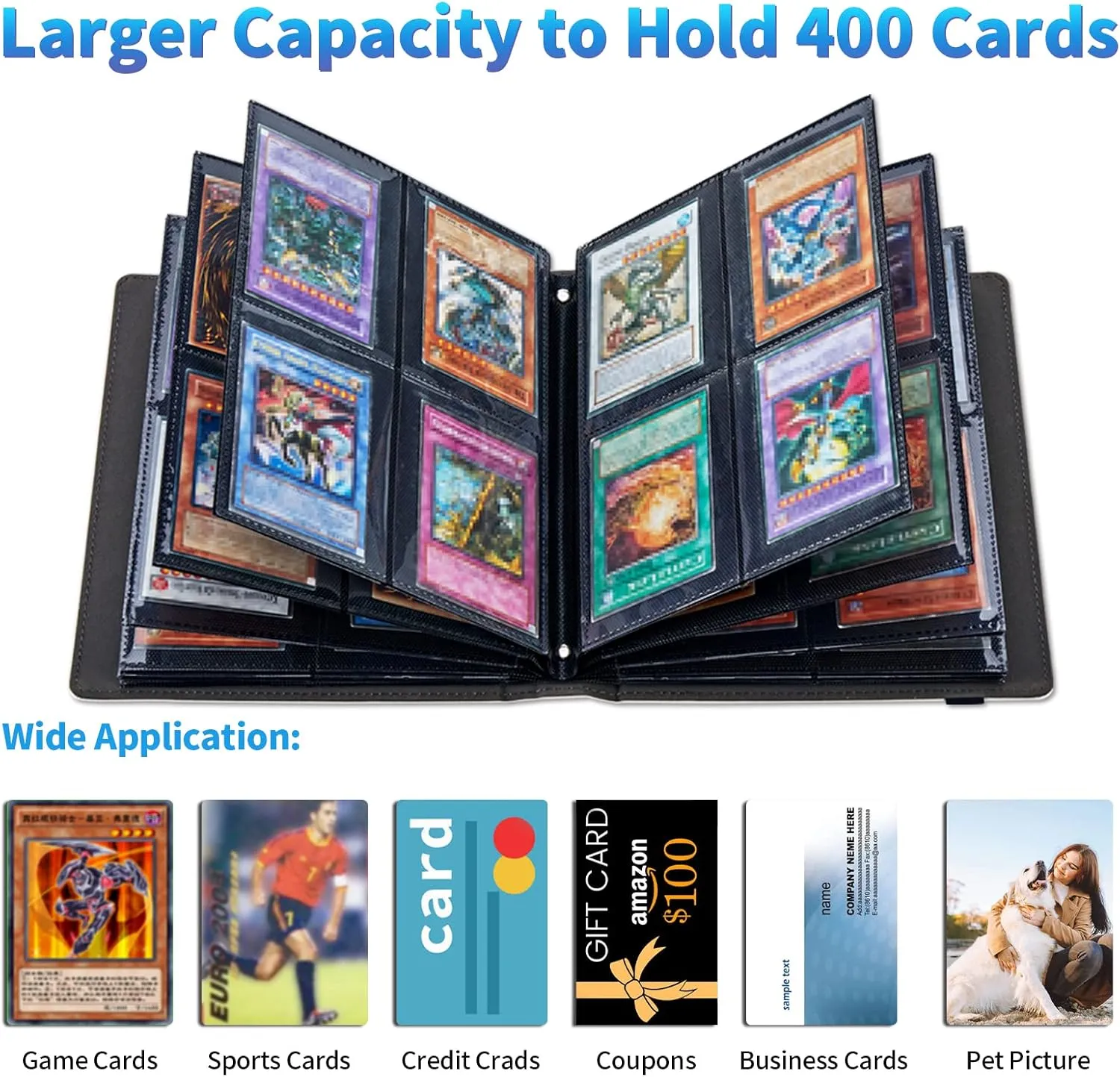 Trading Card Binder with 50 Sleeves, 4 Pocket Waterproof Card Book Holder Fits 400 Cards for Trading Cards, Football Cards, Pet Picture, Side Loading, Galaxy Pink Rose