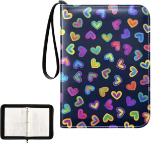 Trading Card Binder with Sleeves Bright Colorful Hearts C4 Pocket Card Binder PU Card Collection Binder 400 Cards Holder Collector Album