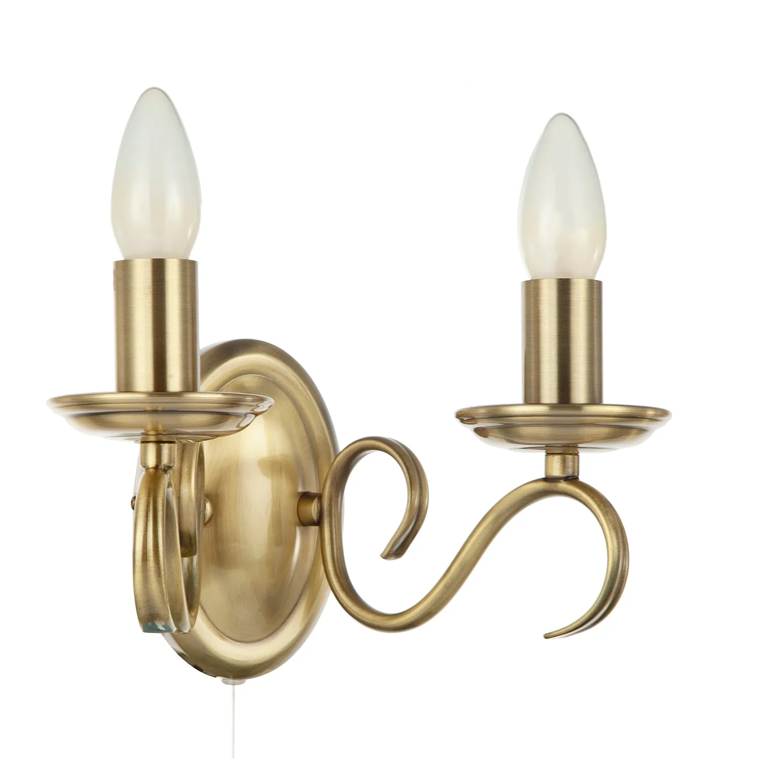 Traditional Wall Light Fitting with Pull Switch and Scroll Arms and Sconces