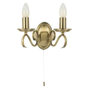 Traditional Wall Light Fitting with Pull Switch and Scroll Arms and Sconces