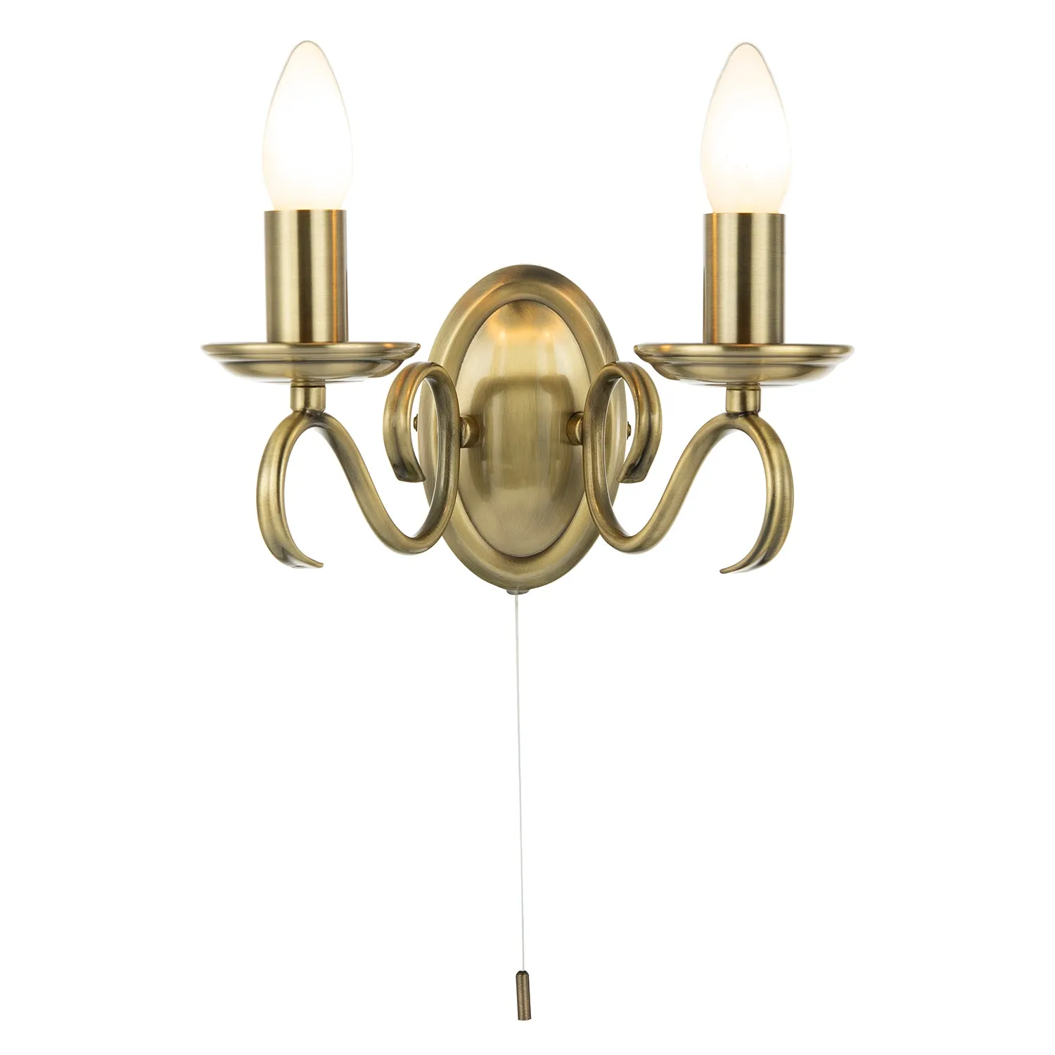 Traditional Wall Light Fitting with Pull Switch and Scroll Arms and Sconces