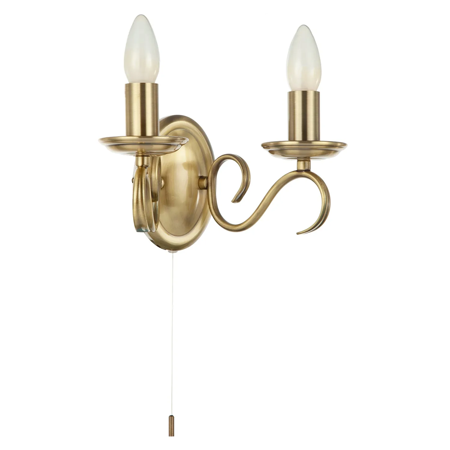 Traditional Wall Light Fitting with Pull Switch and Scroll Arms and Sconces