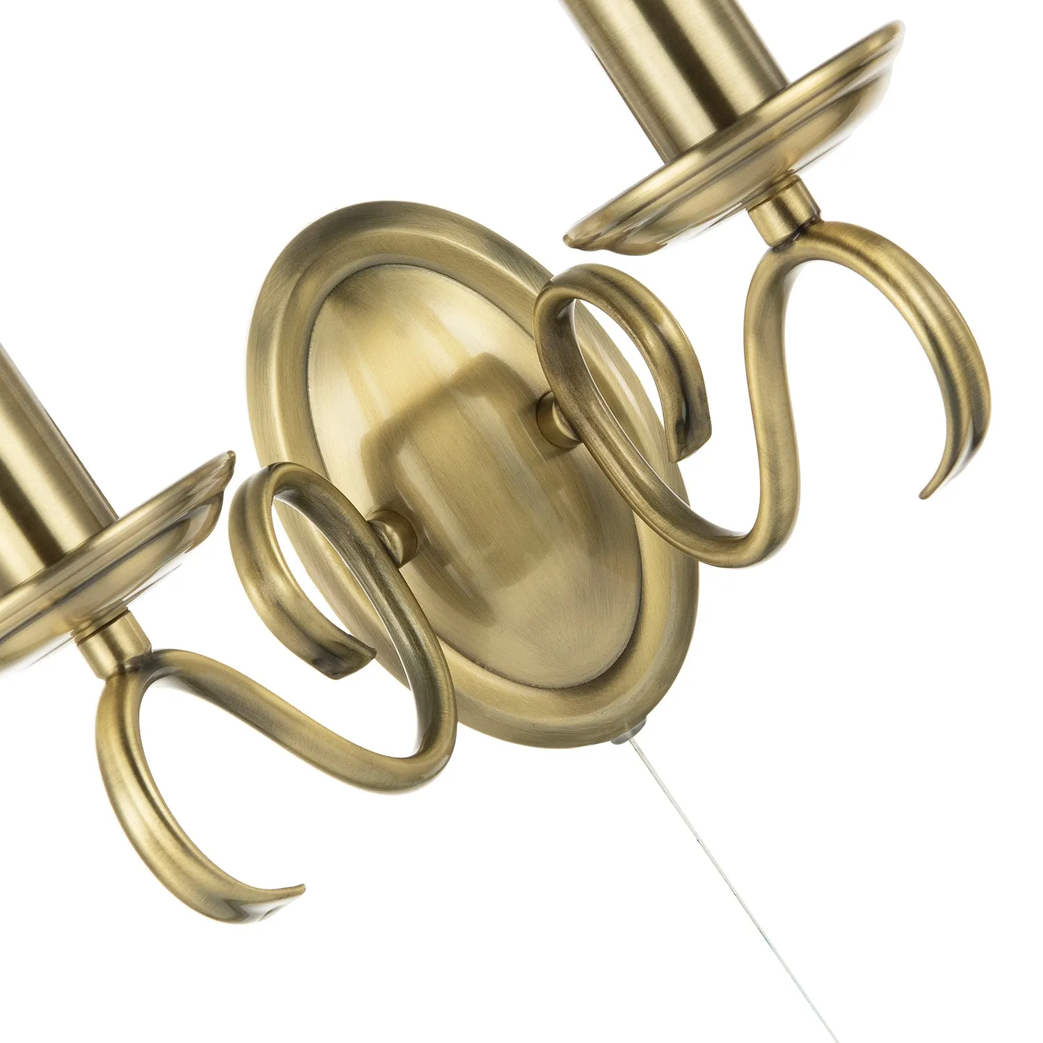 Traditional Wall Light Fitting with Pull Switch and Scroll Arms and Sconces