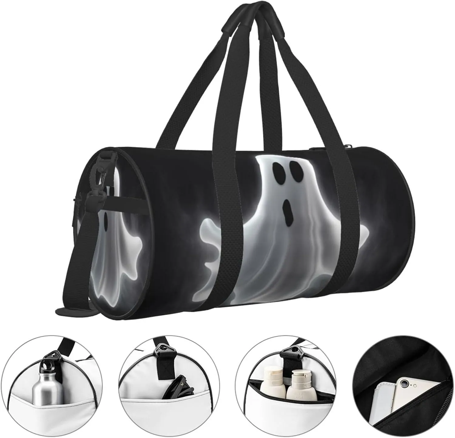 Travel Bag For Women,Black And Halloween Ghost Print Personal Item Duffle Bags,Weekend Travel Duffel Tote Bag,Travel Sport Gym Bag For Men,Airplane Travel Essentials For Flying