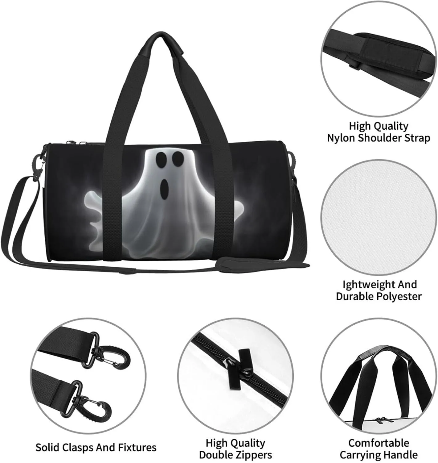Travel Bag For Women,Black And Halloween Ghost Print Personal Item Duffle Bags,Weekend Travel Duffel Tote Bag,Travel Sport Gym Bag For Men,Airplane Travel Essentials For Flying