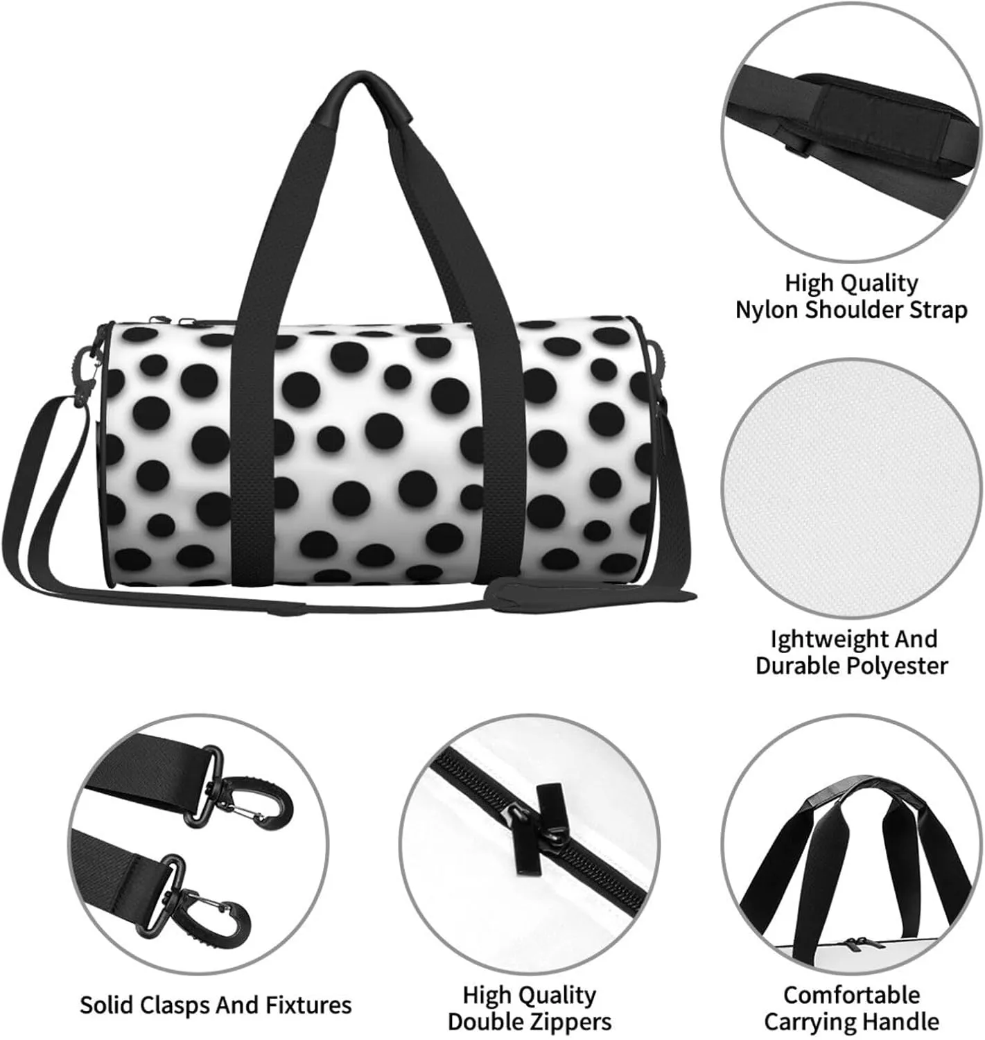 Travel Bag For Women,Black Dot Print Personal Item Duffle Bags,Weekend Travel Duffel Tote Bag,Travel Sport Gym Bag For Men,Airplane Travel Essentials For Flying