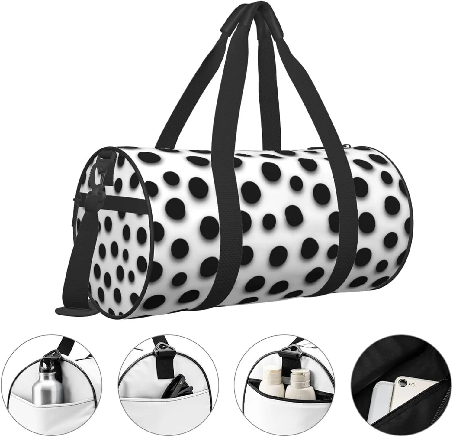 Travel Bag For Women,Black Dot Print Personal Item Duffle Bags,Weekend Travel Duffel Tote Bag,Travel Sport Gym Bag For Men,Airplane Travel Essentials For Flying