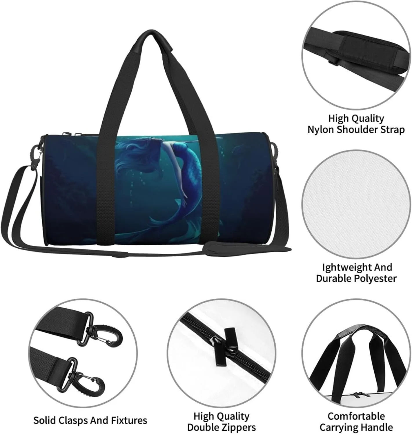 Travel Bag For Women,Blue Mermaid Print Personal Item Duffle Bags,Weekend Travel Duffel Tote Bag,Travel Sport Gym Bag For Men,Airplane Travel Essentials For Flying