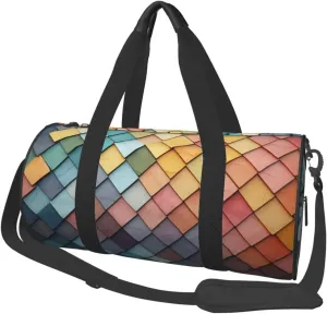 Travel Bag For Women,Colorful Tiles Texture Pattern Print Personal Item Duffle Bags,Weekend Travel Duffel Tote Bag,Travel Sport Gym Bag For Men,Airplane Travel Essentials For Flying