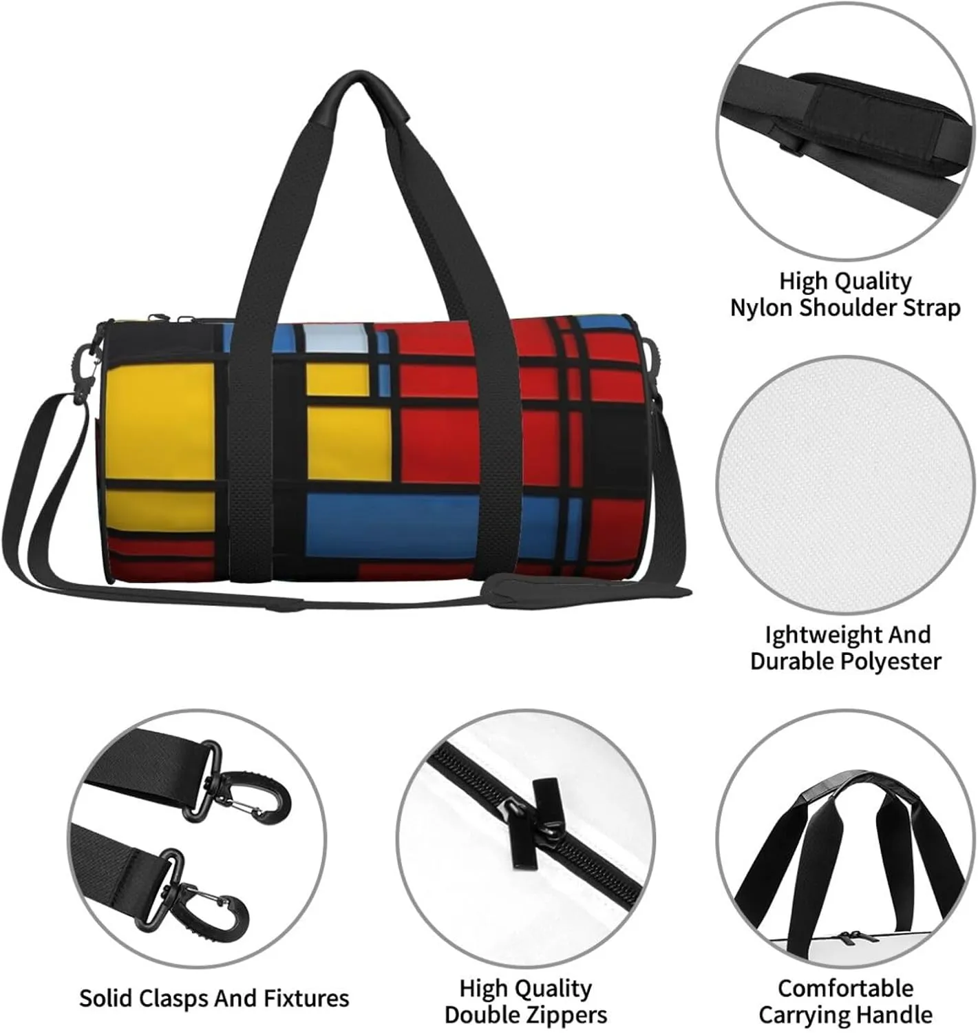 Travel Bag For Women,Composition In Red Yellow Blue And Black Print Personal Item Duffle Bags,Weekend Travel Duffel Tote Bag,Travel Sport Gym Bag For Men,Airplane Travel Essentials For Flying