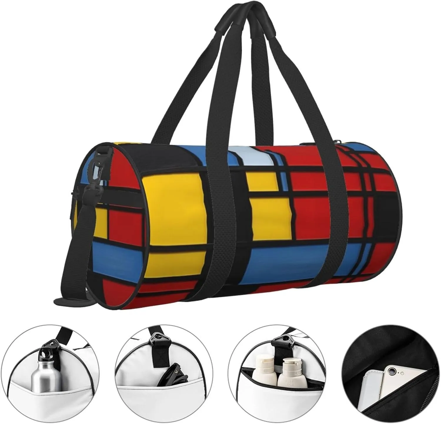 Travel Bag For Women,Composition In Red Yellow Blue And Black Print Personal Item Duffle Bags,Weekend Travel Duffel Tote Bag,Travel Sport Gym Bag For Men,Airplane Travel Essentials For Flying