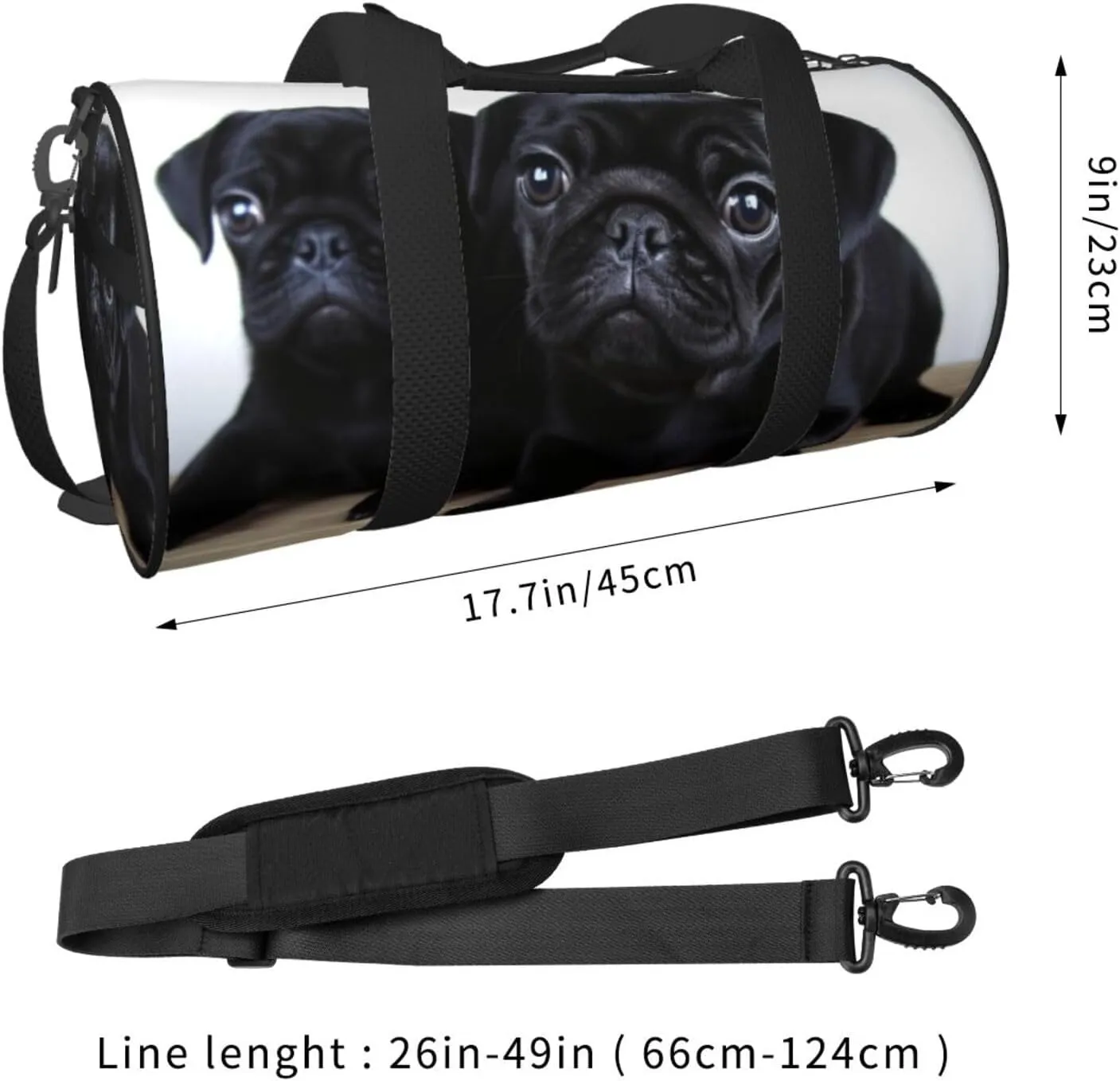Travel Bag For Women,Cute Black Pug Print Personal Item Duffle Bags,Weekend Travel Duffel Tote Bag,Travel Sport Gym Bag For Men,Airplane Travel Essentials For Flying