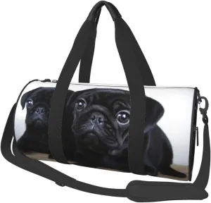 Travel Bag For Women,Cute Black Pug Print Personal Item Duffle Bags,Weekend Travel Duffel Tote Bag,Travel Sport Gym Bag For Men,Airplane Travel Essentials For Flying