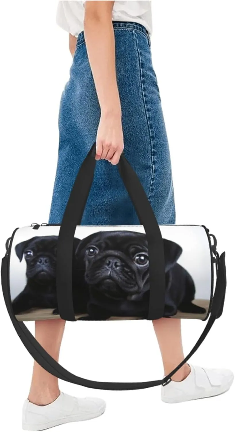 Travel Bag For Women,Cute Black Pug Print Personal Item Duffle Bags,Weekend Travel Duffel Tote Bag,Travel Sport Gym Bag For Men,Airplane Travel Essentials For Flying