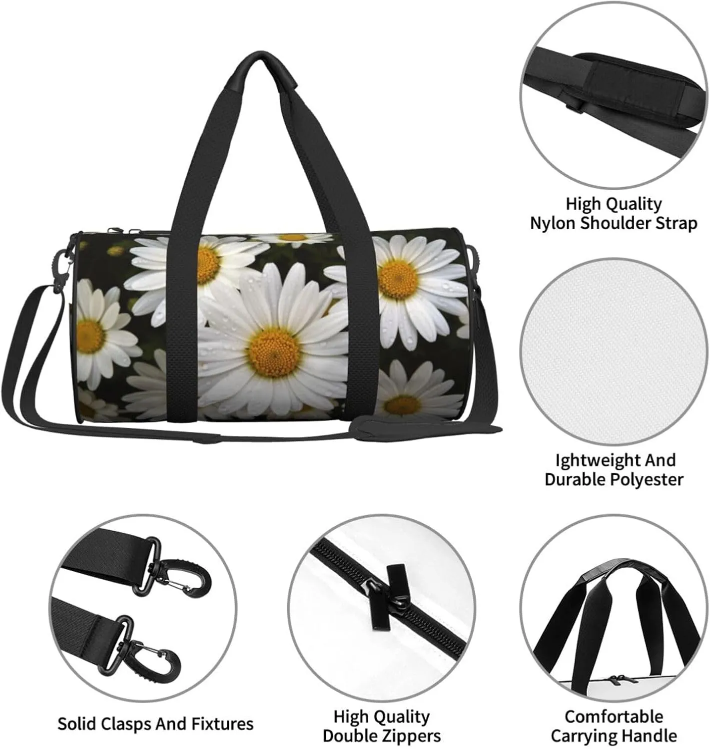 Travel Bag For Women,Daisy Flower Print Personal Item Duffle Bags,Weekend Travel Duffel Tote Bag,Travel Sport Gym Bag For Men,Airplane Travel Essentials For Flying