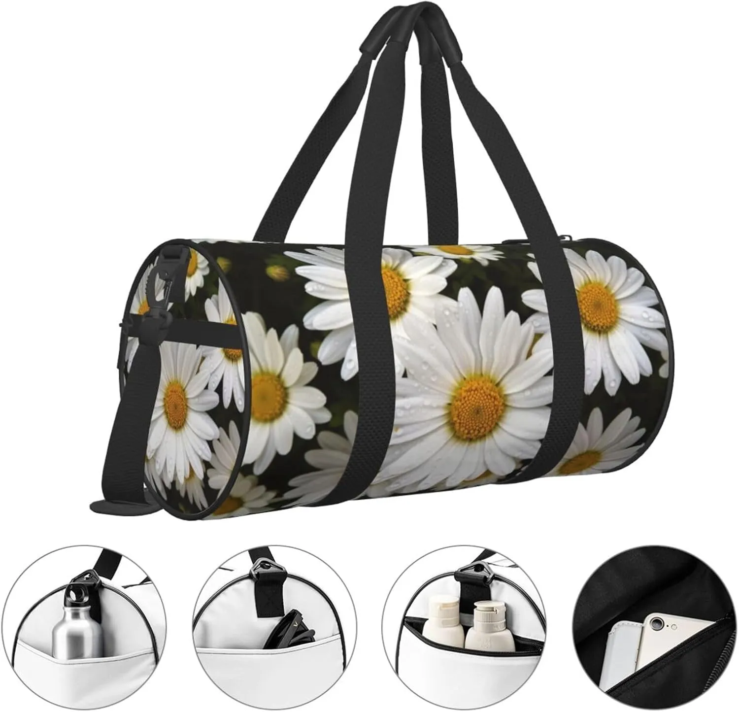 Travel Bag For Women,Daisy Flower Print Personal Item Duffle Bags,Weekend Travel Duffel Tote Bag,Travel Sport Gym Bag For Men,Airplane Travel Essentials For Flying