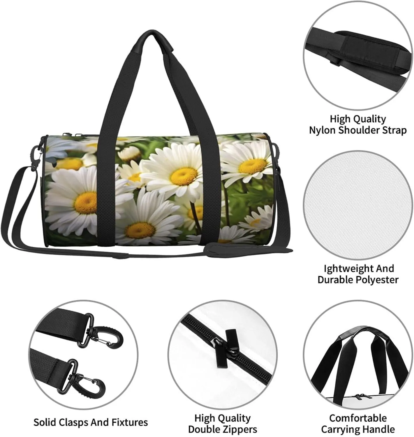 Travel Bag For Women,Floral Flowers Daisies Print Personal Item Duffle Bags,Weekend Travel Duffel Tote Bag,Travel Sport Gym Bag For Men,Airplane Travel Essentials For Flying